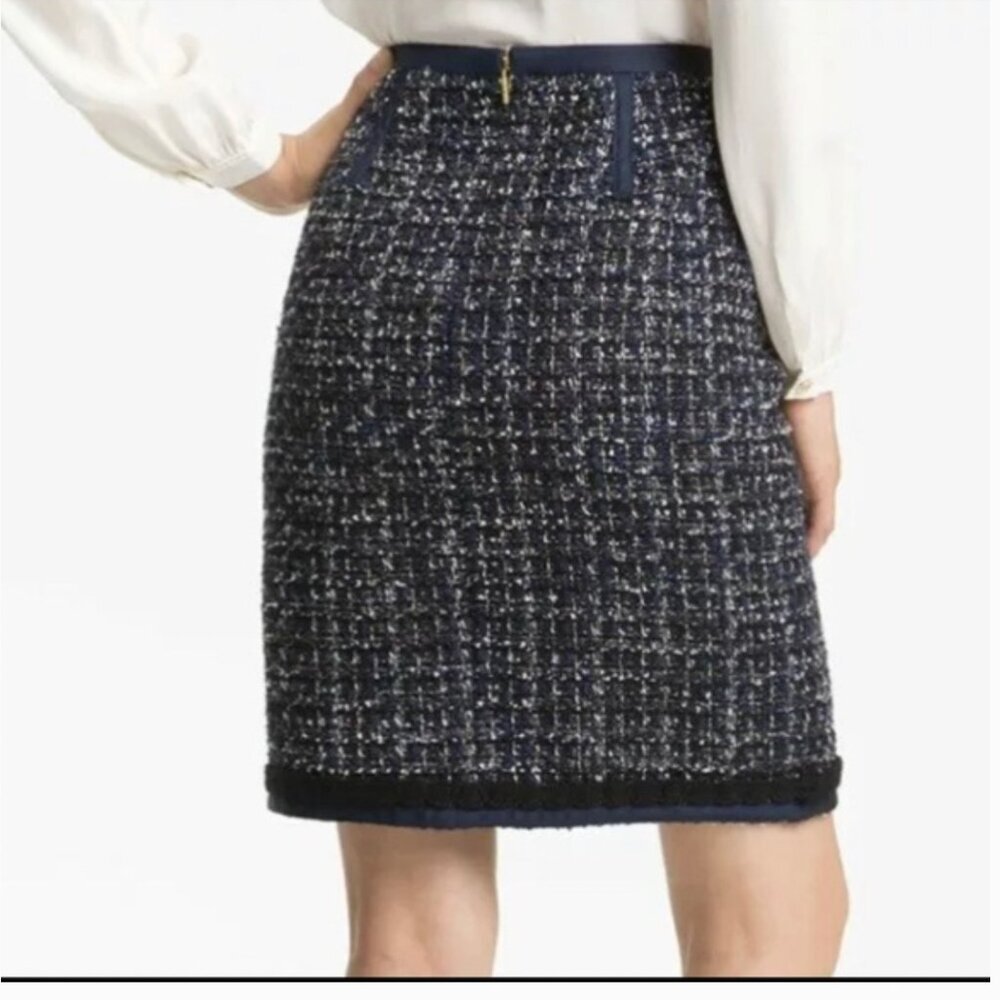 Tory Burch Annabelle Navy Tweed Skirt Size 8 - Picture 2 of 15